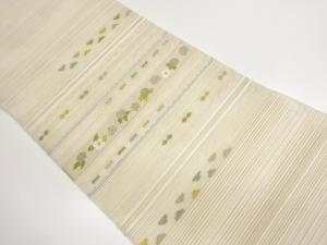 絽綴れ　変わり横段に花葉模様織り出し名古屋帯